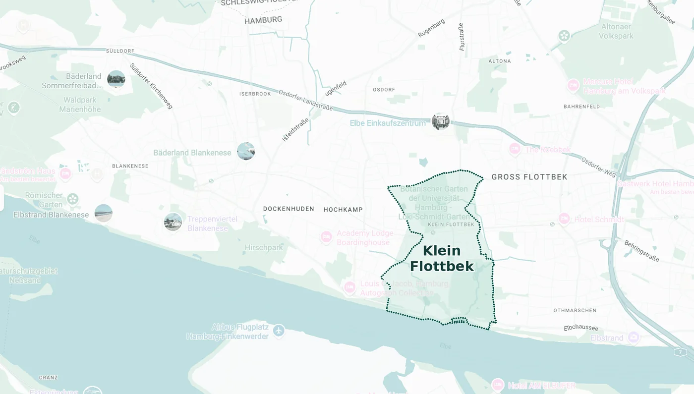 Karte des Maklergebiets rund um 22607 Hamburg-Klein Flottbek mit den Nachbarorten