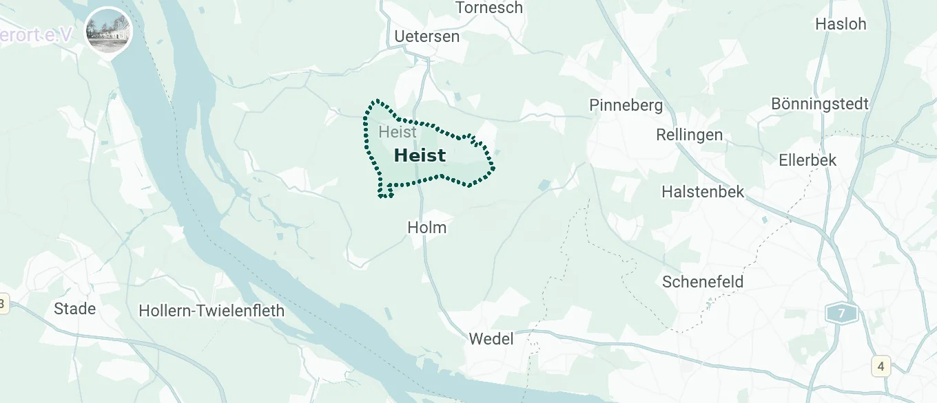 Karte des Maklergebiets rund um 25492 Heist mit den Nachbarorten