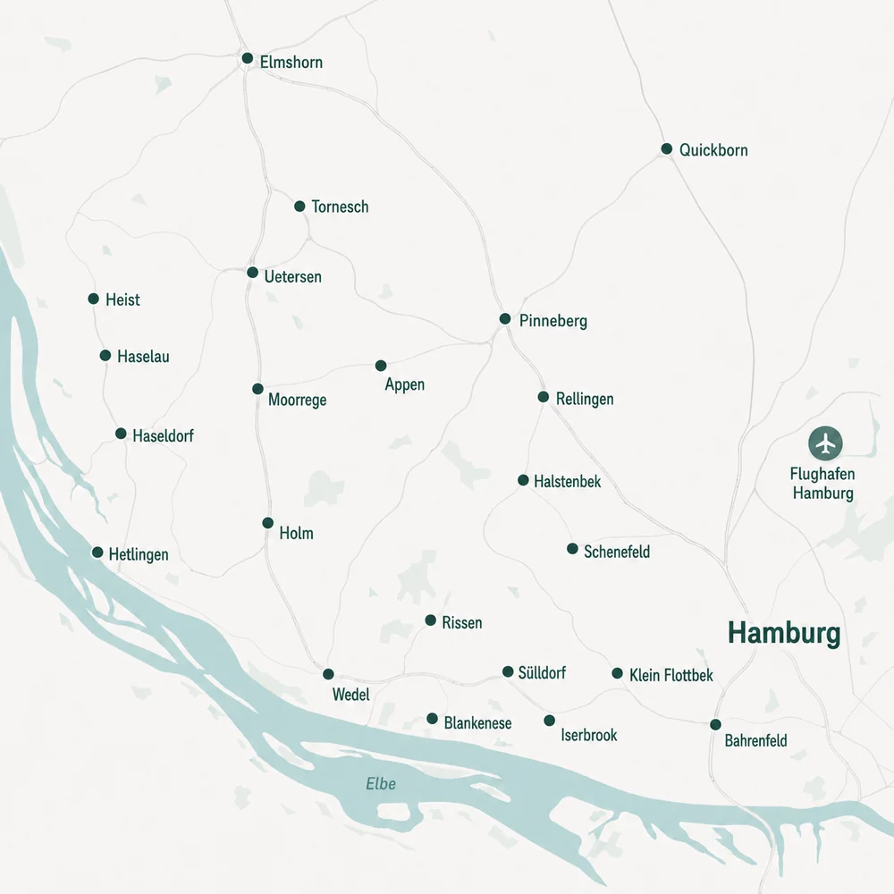 Einzugsgebiet von IMMO Holm: Kreis Pinneberg, Elbmarsch und Hamburger Elbvororte